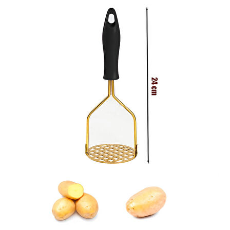 Porsima Patates Ezici Paslanmaz Metal Patates Ezici Püre Yapıcı Renkli Patates Ezeceği 24cm - Siyah