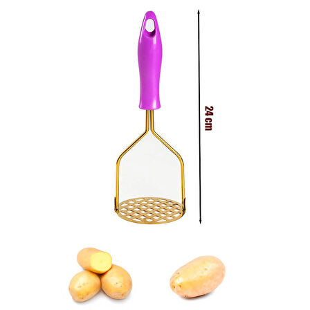 Porsima Patates Ezici Paslanmaz Metal Patates Ezici Püre Yapıcı Renkli Patates Ezeceği 24cm - Mor