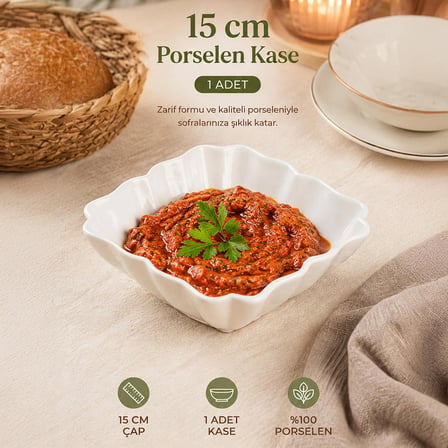 Porsima 1749N Porselen Servis Tabağı Salata Çerez Sunum Meze Yemek Kasesi 15 cm