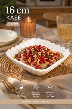 Porsima 1750N Porselen Kare Servis Tabağı Derin Salata Çerez Sunum Yemek Kasesi 16 Cm