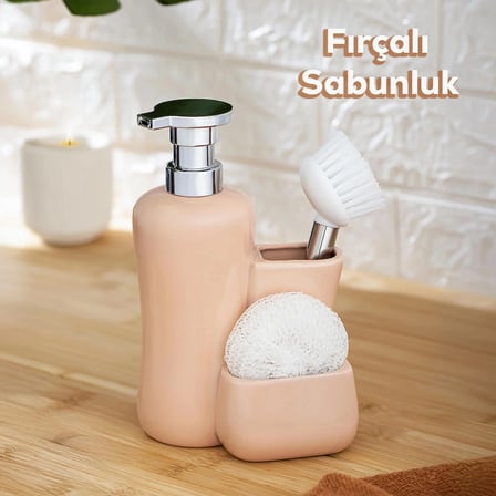 Porsima 277744 Tezgah Üstü Pudra Sıvı Sabunluk Fırçalı Süngerlikli Sabunluk (550ml) 20cm
