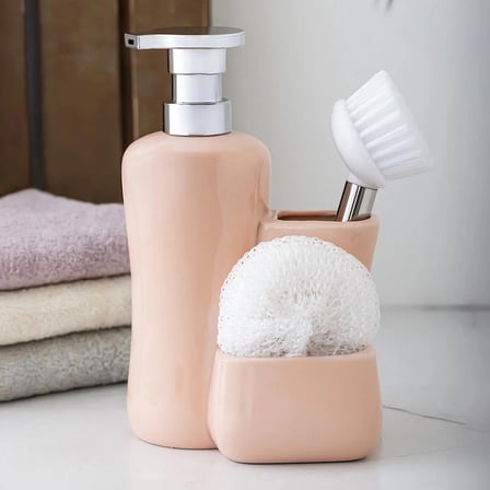 Porsima 277744 Tezgah Üstü Pudra Sıvı Sabunluk Fırçalı Süngerlikli Sabunluk (550ml) 20cm
