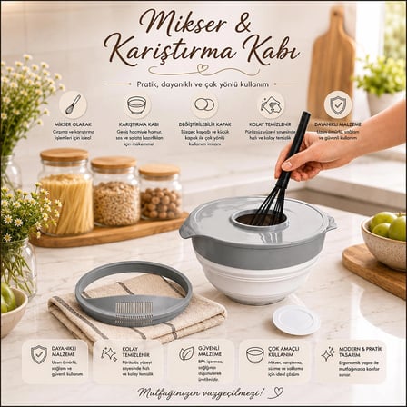 Porsima S-00113 Akordiyon Katlanabilir Süzgeç Seti, Mikser Karıştırma Kabı Mutfak Çeyiz Seti