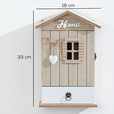 Porsima 2071 Duvara Montajlı Çekmeceli Dekoratif Anahtarlık Dolabı - Duvar Askılı Anahtar Saklama Kabini 18X33cm