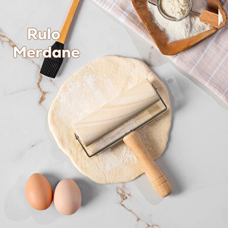 Porsima 2076 Ahşap Saplı Rulo Merdane Oklava Pürüzsüz Oklava Pizza Börek Açma Oklava