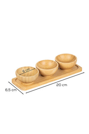 Porsima 2078 3lü Ahşap Bambu Standlı Kase Sosluk Reçellik Çerezlik İkramlık Sunumluk Seti Takımı