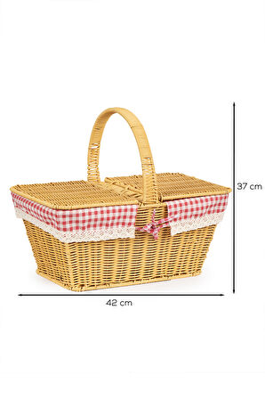 Porsima 2079 Dökdörtgen Hasır Görünümlü Piknik Sepeti Piknik Çantası 42x37cm