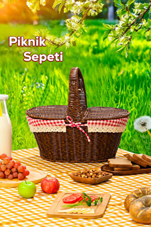Porsima 2080 Oval Hasır Görünümlü Piknik Sepeti Piknik Çantası 41x35cm
