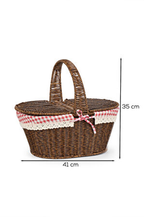 Porsima 2080 Oval Hasır Görünümlü Piknik Sepeti Piknik Çantası 41x35cm