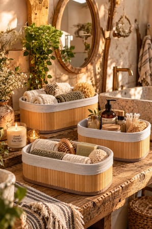 Posima 2082 Oval 3lü Pinterest Sepet Bambu Sepet seti Dekoratif Banyo Mutfak Düzenleyici Organizeri 