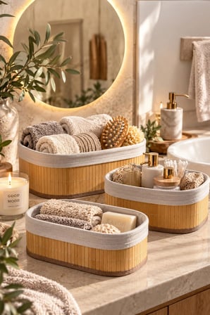 Posima 2082 Oval 3lü Pinterest Sepet Bambu Sepet seti Dekoratif Banyo Mutfak Düzenleyici Organizeri 