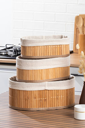 Posima 2082 Oval 3lü Pinterest Sepet Bambu Sepet seti Dekoratif Banyo Mutfak Düzenleyici Organizeri 