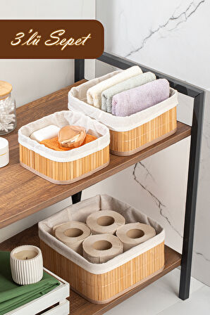 Posima 2083 Kare 3lü Pinterest Sepet Bambu Sepet seti Dekoratif Banyo Mutfak Düzenleyici Organizeri