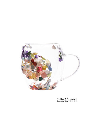 Porsima 2090 Leafy Çift Cidarlı Cam Kupa Çay Kahve Kupası Isı Yalıtımlı Kulplu Cam Bardak 250ml