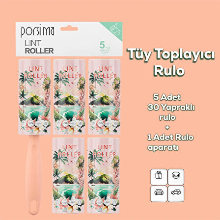 Porsima 3106 Kedi Köpek Tüy Toplayıcı Rulo + 4 Adet Yedek Rulo Somon