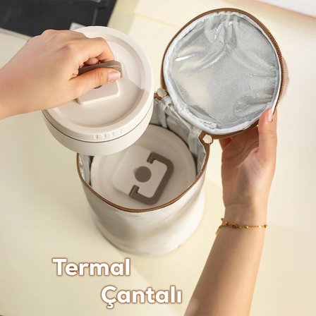 Porsima 25012 Isı Yalıtımlı Çanta Paslanmaz Çelik 2 Parça Vakumlu Yemek Termosu Beslenme Kutusu Taşınabilir Lunch Box Sefer Tası