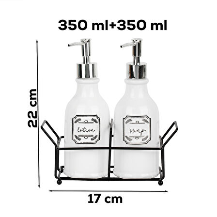 Porsima 3115 Gümüş Kapaklı Porselen 2li Sıvı Sabunluk – Beyaz 700 ml