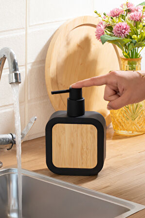 Porsima 3147 Banyo ve Mutfak Sıvı Sabunluk 400ML Siyah-Ahşap