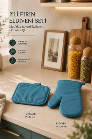 Porsima 3136 2li Isıya Dayanıklı Fırın Eldiveni Seti Mutfak eldiveni Seti Mavi