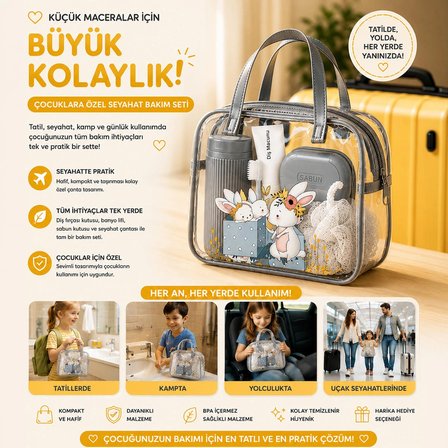 Porsima 3145 Tavşan Figürlü Seyahat Seti - Diş Fırçası Kutusu Banyo Lifi Sabun Kutusu Seyahat Çantası Gri