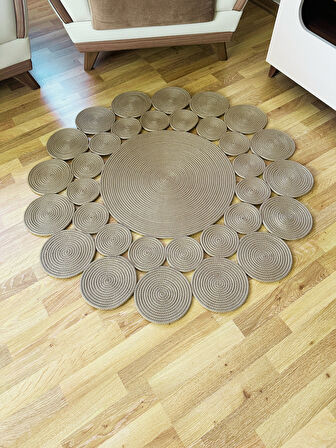 El Örmesi Yıkanabilir Çift Taraflı Oturma Odası Salon Mutfak Halısı Jüt Hasır Yolluk Halı Kilim