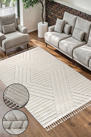 Bukle Dokuma Yumuşak Halı Salon Oturma Odası Mutfak Yatak Odası Yolluk Kilim Krem Bej