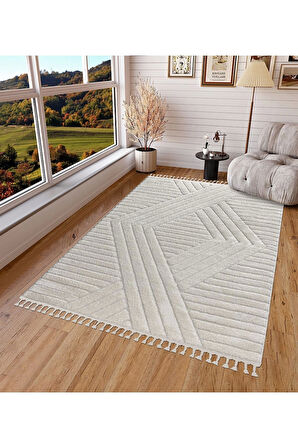 Bukle Dokuma Yumuşak Halı Salon Oturma Odası Mutfak Yatak Odası Yolluk Kilim Krem Bej