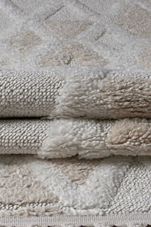 Bukle Dokuma Yumuşak Halı Salon Oturma Odası Mutfak Yatak Odası Yolluk Kilim Krem Bej