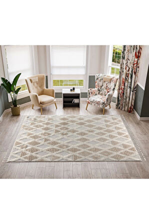 Bukle Dokuma Yumuşak Halı Salon Oturma Odası Mutfak Yatak Odası Yolluk Kilim Krem Bej
