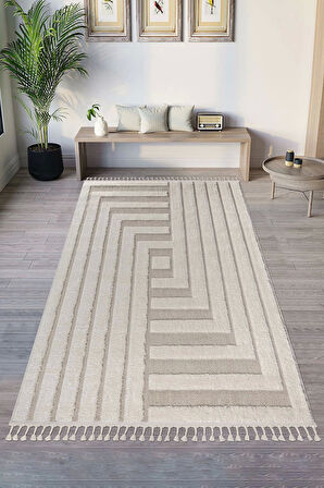 Bukle Dokuma Yumuşak Halı Salon Oturma Odası Mutfak Yatak Odası Yolluk Kilim Krem Bej