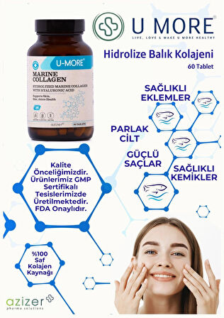 Hidrolize Balık Kolajeni & Hyaluronik Asit-sağlıklı Eklemler Saçlar Cilt Tırnaklar-60 Tablet