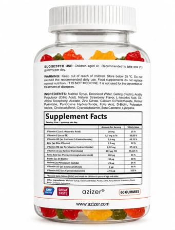 U MORE Multivitaminli Çocuk Gummies 60 Adet Şeker İlavesiz Çilek Portakal Aromalı