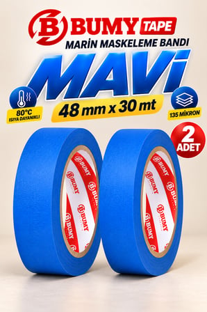 2 Adet Mavi Maskeleme Bandı 48 mm x 30 Metre Marin Boya Bantı Isıya Dayanıklı Bant Kağıt Bantları