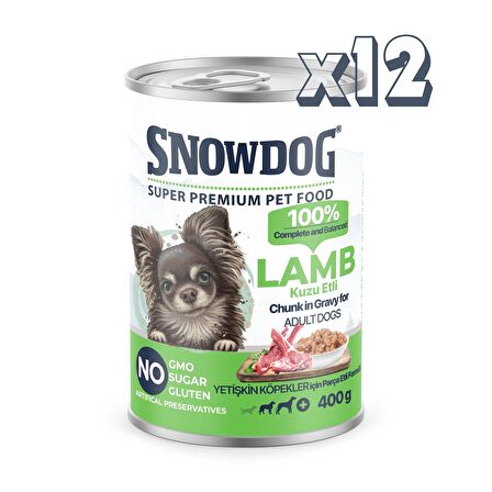 Snow Dog Premium Parça Etli Kuzulu Köpek Konservesi 12 Adet*400 G