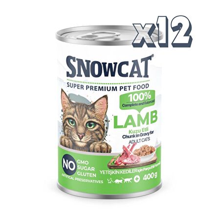 Snow Cat Premium Parça Etli Kuzulu Kedi Konservesi 12 Adet*400 G