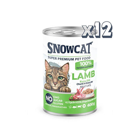 Snow Cat Premium Parça Etli Kuzulu Kedi Konservesi 12 Adet*400 G