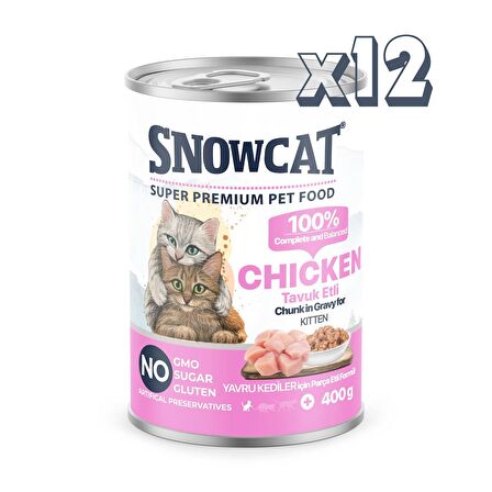 Snow Cat Premium Parça Etli Tavuklu Yavru Kedi Konservesi 12 Adet*400 G