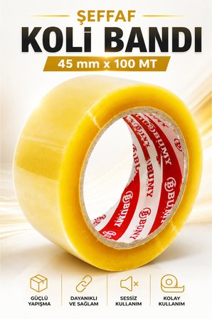 Şeffaf Koli Bandı 45 mm x 100 METRE Güçlü Yapışkanlı Paketleme Bantı Bantları Kopmayan
