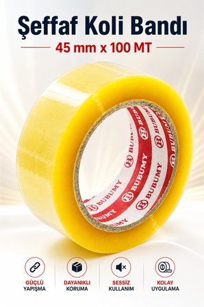 Şeffaf Koli Bandı 45 mm x 100 METRE Güçlü Yapışkanlı Paketleme Bantı Bantları Kopmayan
