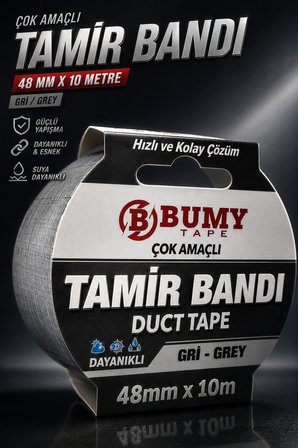 3 ADET GRİ Tamir İzolasyon Bandı 48 Mm X 10 METRE Duct Tape Su Geçirmez Sızdırmazlık Takviye Bantı