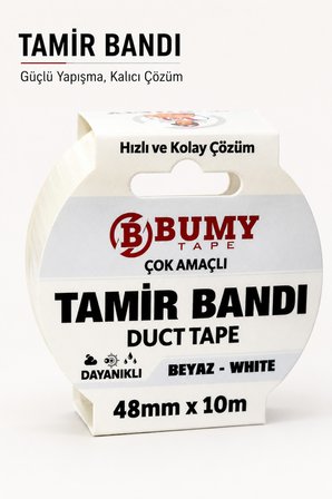 3 ADET BEYAZ Tamir İzolasyon Bandı 48 Mm X 10 METRE Duct Tape Su Geçirmez Sızdırmazlık Takviye Bantı
