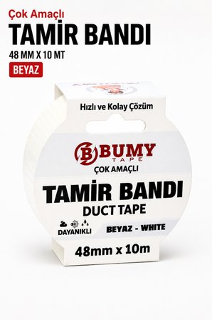 3 ADET BEYAZ Tamir İzolasyon Bandı 48 Mm X 10 METRE Duct Tape Su Geçirmez Sızdırmazlık Takviye Bantı