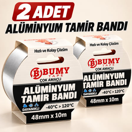2 Adet Alüminyum Folyo Tamir Bandı Yanmaz 48 mm x 10 METRE Isıya Dayanıklı Soba Borusu Bantı
