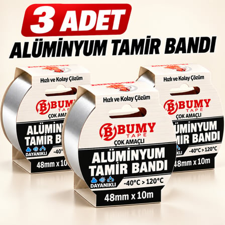 3 Adet Alüminyum Folyo Tamir Bandı Yanmaz 48 mm x 10 Metre Isıya Dayanıklı Soba Borusu Bantı