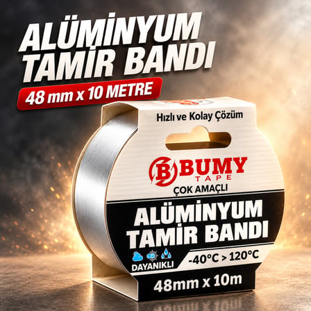 3 Adet Alüminyum Folyo Tamir Bandı Yanmaz 48 mm x 10 Metre Isıya Dayanıklı Soba Borusu Bantı