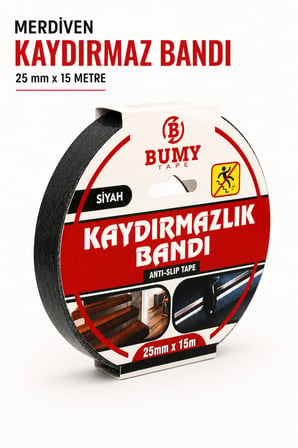Merdiven Zemin Kaydırmaz Bant (2.5 CM X 15 METRE) Yapışkanlı Yer Zemin Kaymaz Bandı Siyah Bantları
