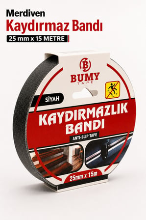 Merdiven Zemin Kaydırmaz Bant (2.5 CM X 15 METRE) Yapışkanlı Yer Zemin Kaymaz Bandı Siyah Bantları