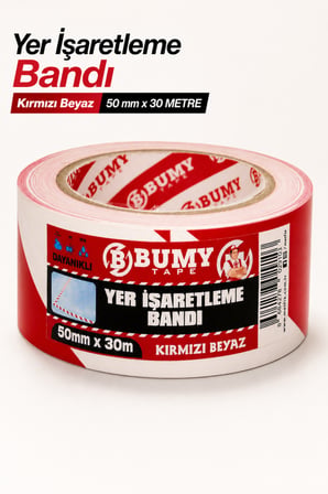 Yer İşaretleme Bandı Kırmızı Beyaz 50 mm x 30 METRE PVC Güvenlik Şerit Bantı Bantları