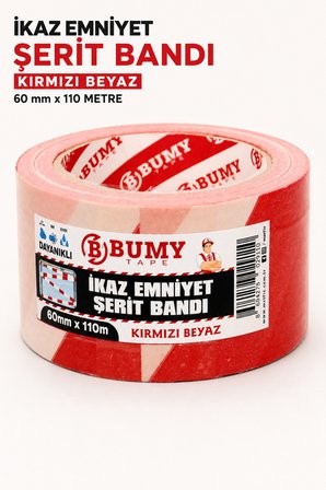 Kırmızı Beyaz Emniyet Şeridi İkaz Bandı (60 mm x 110 METRE) Uyarı Şerit Bantı Güvenlik Alan