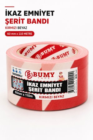 Kırmızı Beyaz Emniyet Şeridi İkaz Bandı (60 mm x 110 METRE) Uyarı Şerit Bantı Güvenlik Alan